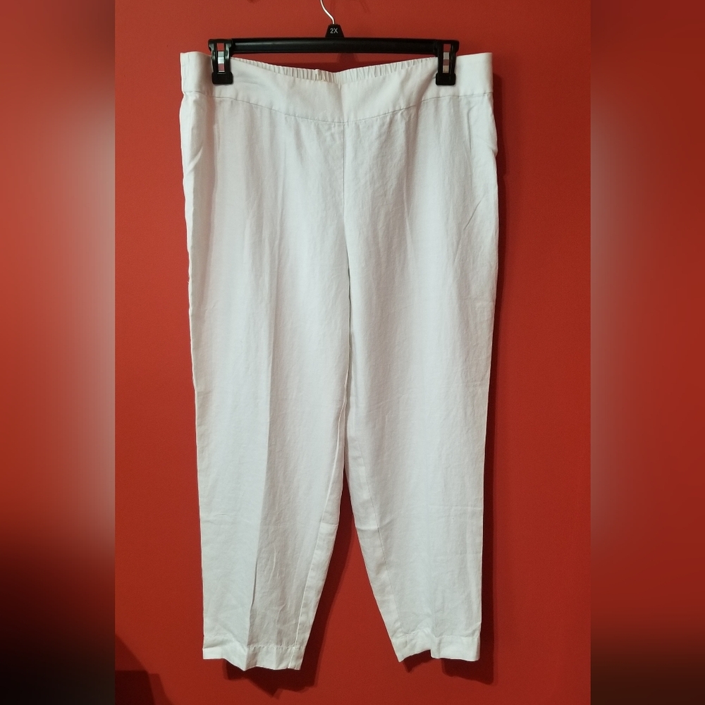 Eileen Fisher NWT White Lightweight Pull On Linen Ankle Pants Size L